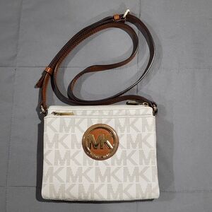 Michael Kors White and Brown Crossbody Bag